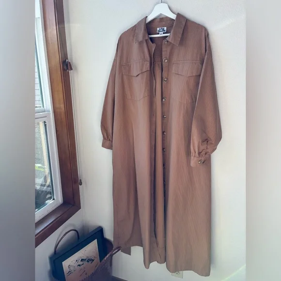 EUC Future Collective Belted Maxi Shirtdress Tan/ Black Striped (Size:L) - Picture 10 of 16